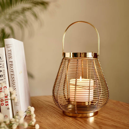 Metal Cage Lantern, Brass - 9.8''X 7.8'' - Behoma