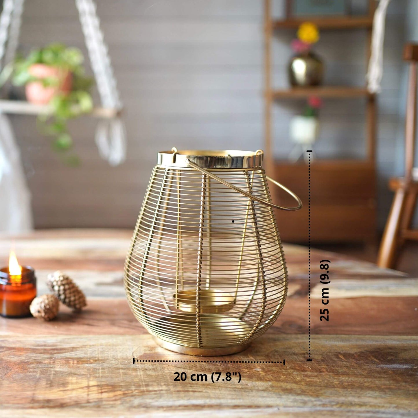 Metal Cage Lantern, Brass - 9.8''X 7.8'' - Behoma