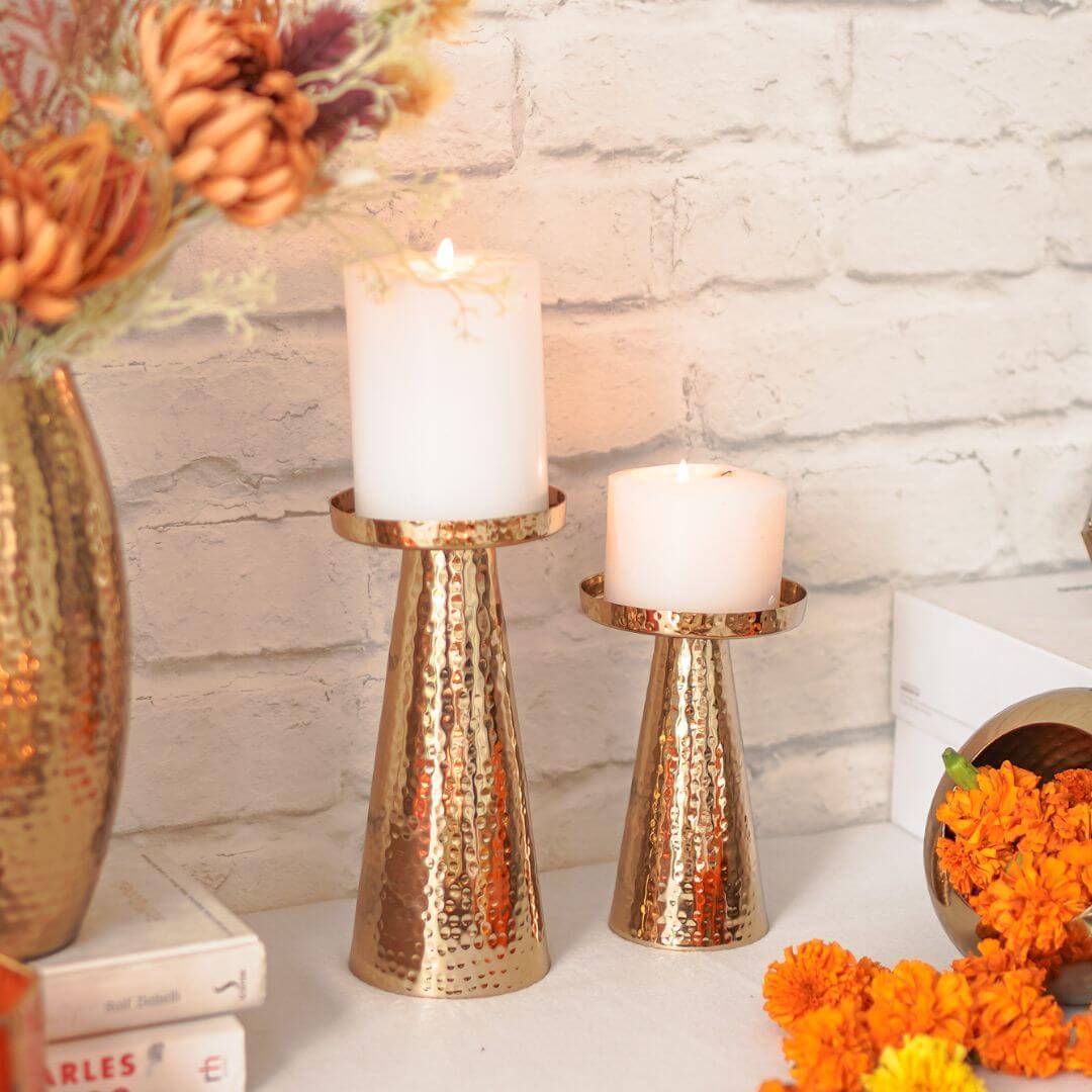 Metal Candle Holder Set of 2 - Gold - Behoma