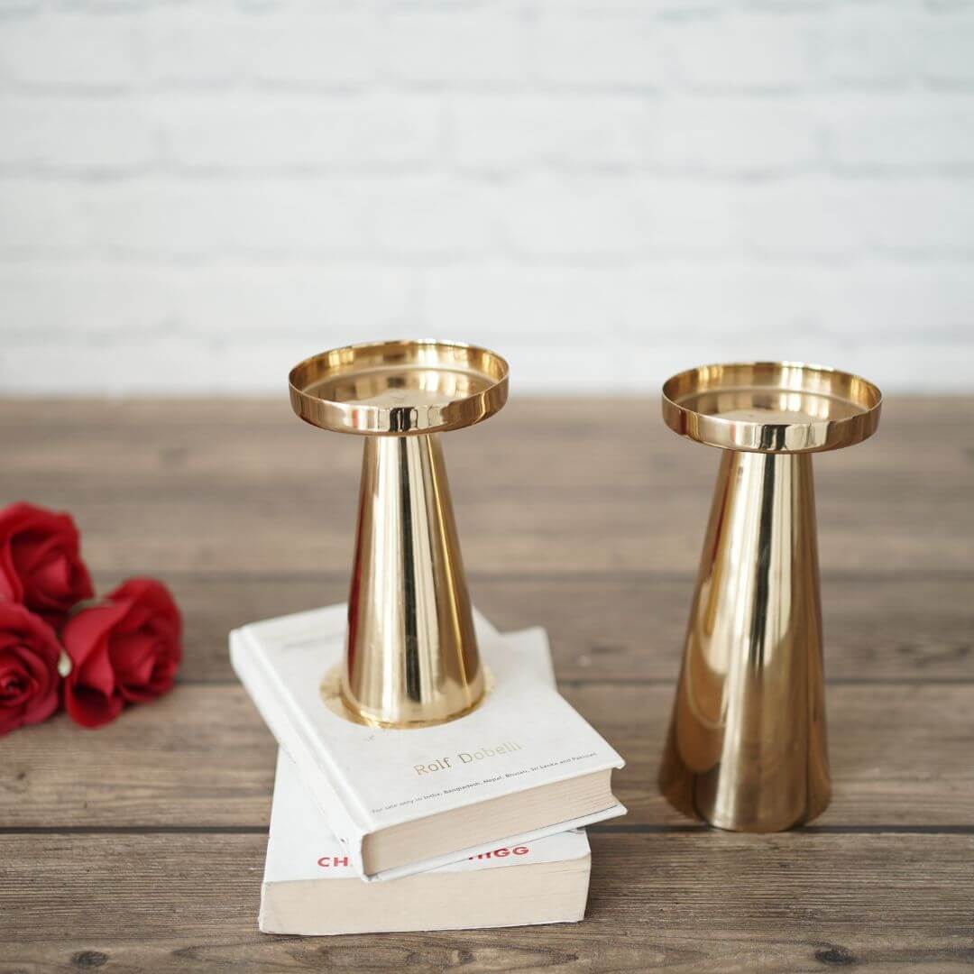 Metal Candle Holder Set of 2 - Gold - Behoma