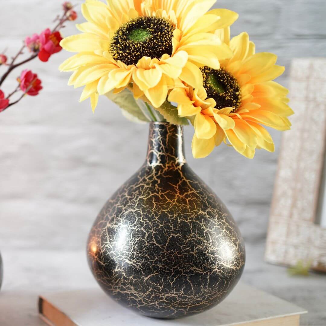 Metal Flower Vase, Black, 5.5'' - Behoma