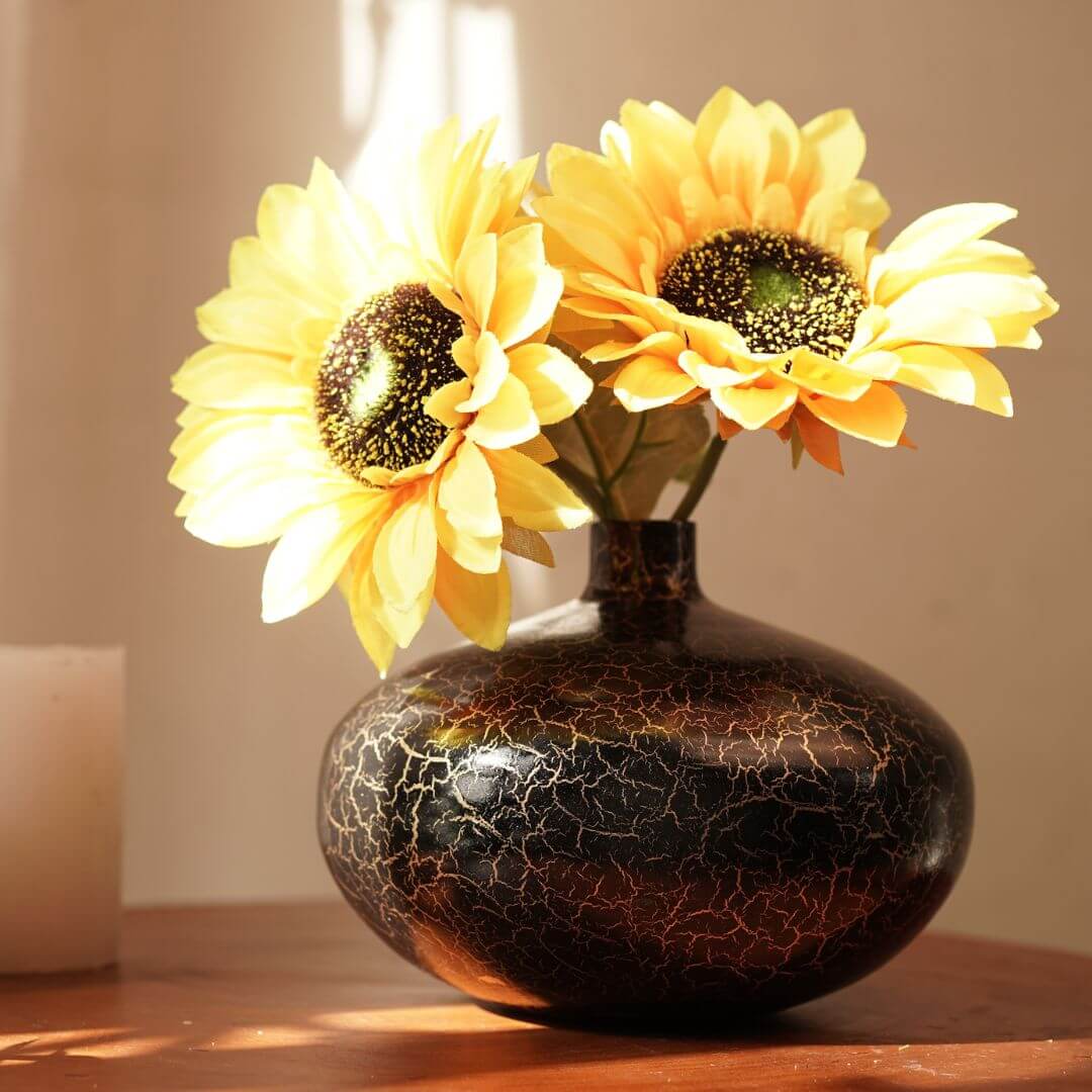 Metal Flower Vase, Black, 5.5'' - Behoma