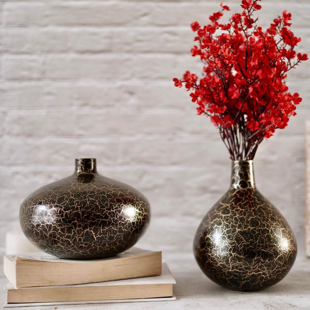 Metal Flower Vase, Black, Set - 7.2'' & 5.5'' - Behoma