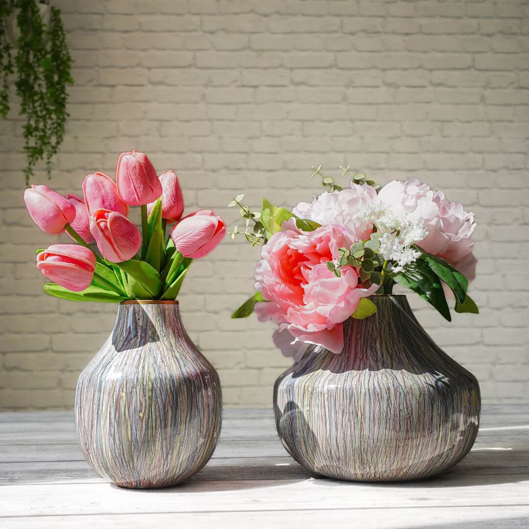 Metal Flower Vase, Multi Color - Set - 6.1'' & 5.1'' - Behoma