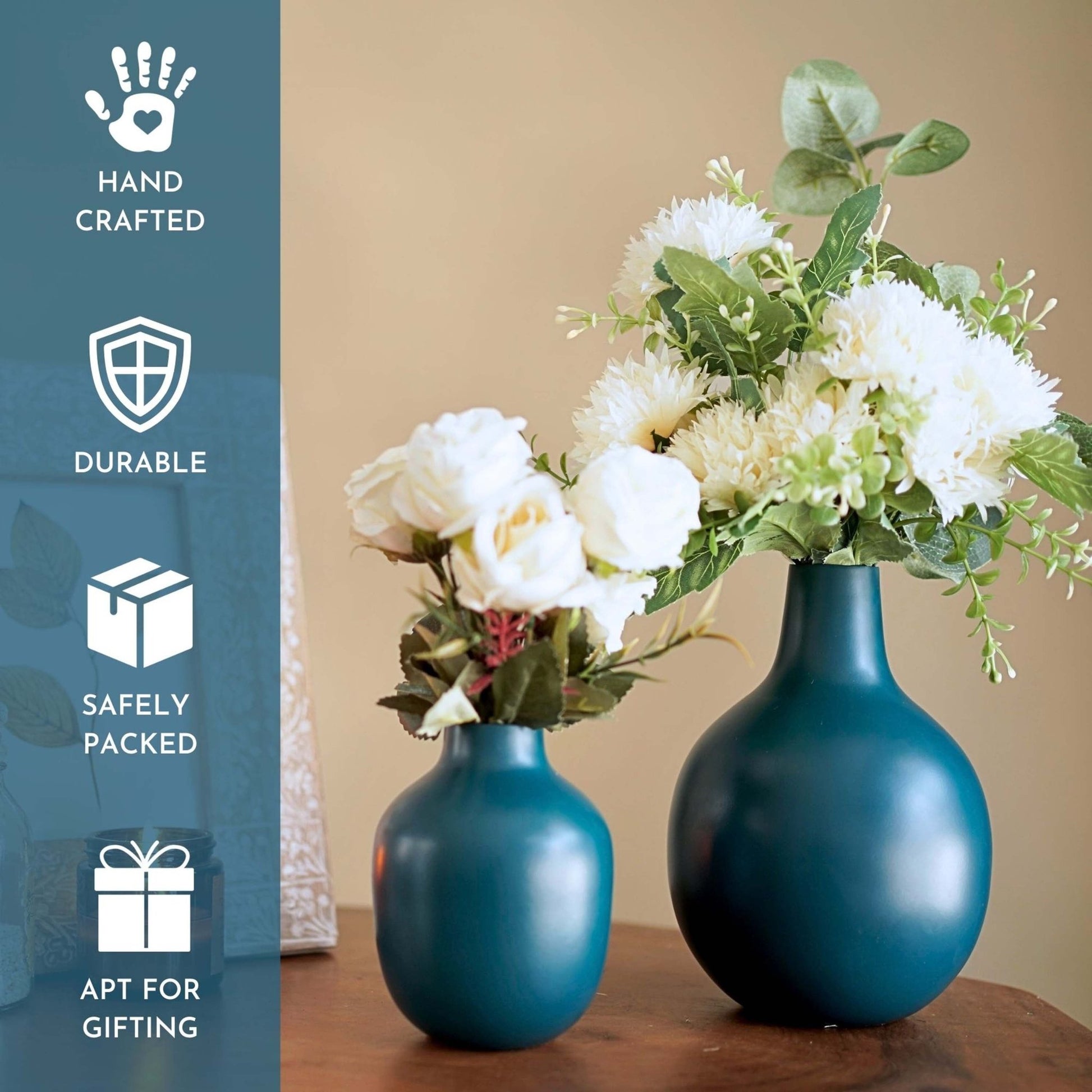 Metal Flower Vase | Opal Blue - Behoma