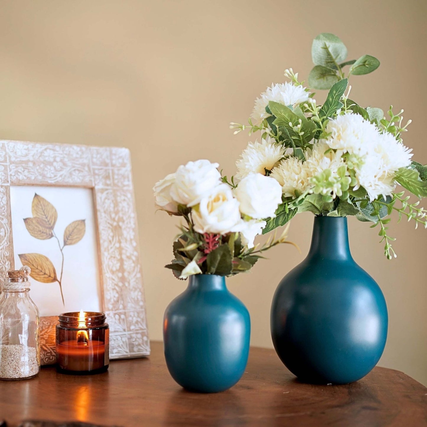 Metal Flower Vase | Opal Blue - Behoma