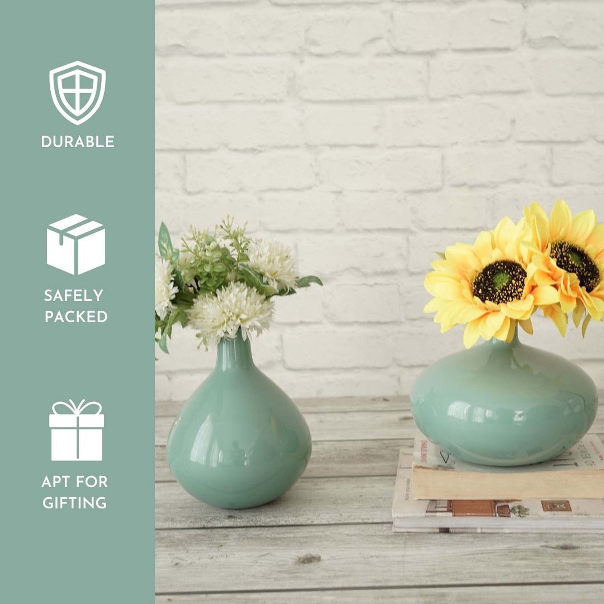 Metal Flower Vase, Sea Mist Green, 7.2'' - Behoma