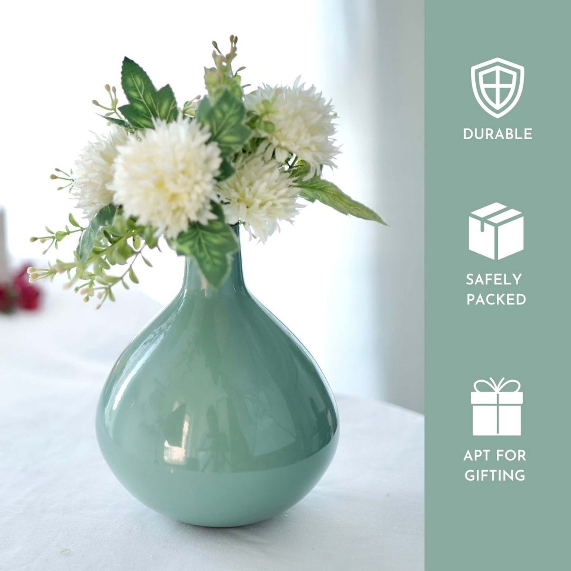 Metal Flower Vase, Sea Mist Green, 7.2'' - Behoma