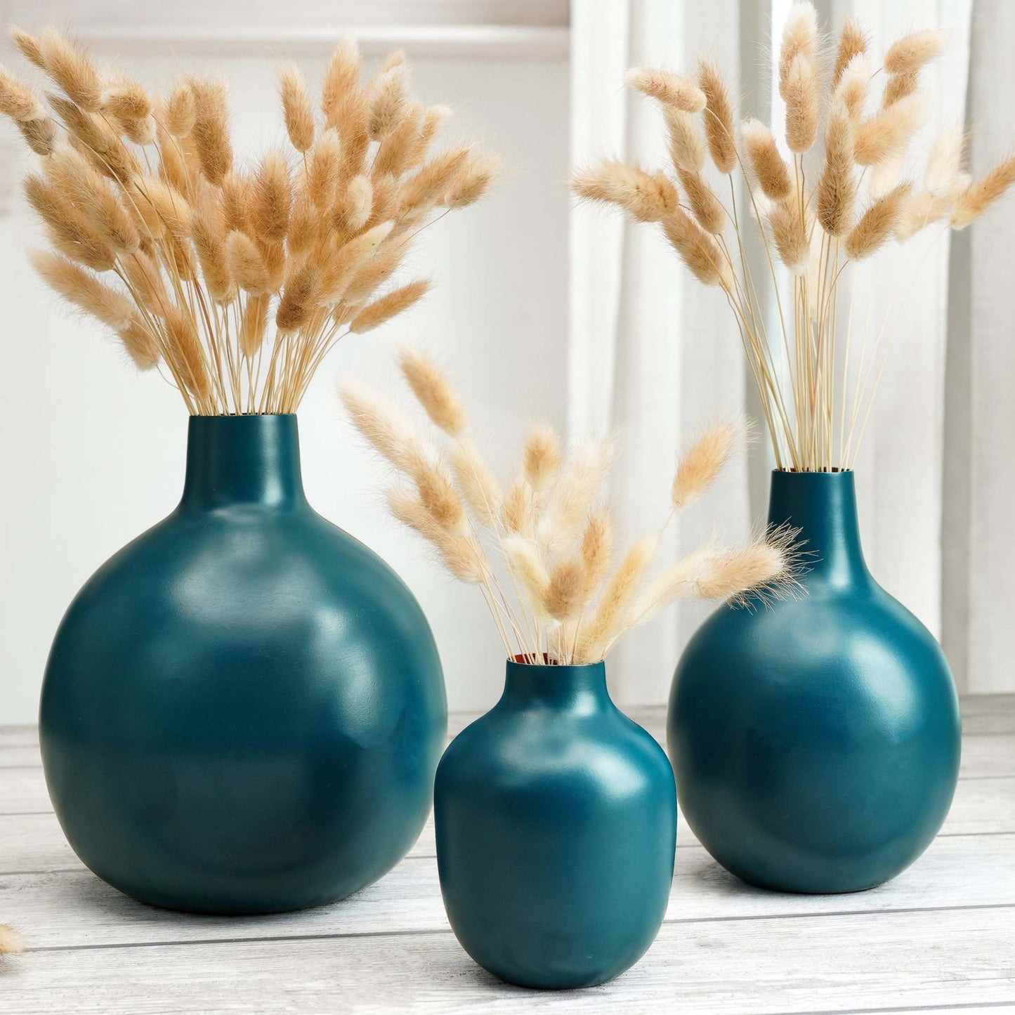 Metal Flower Vase Set of 2 | Opal Blue - Behoma