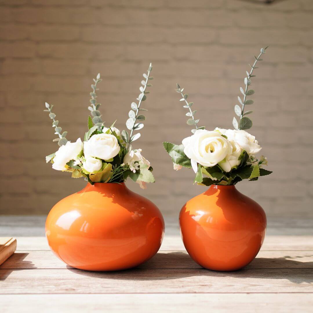 Metal Flower Vase Set of 2 | Rusty Orange - Behoma