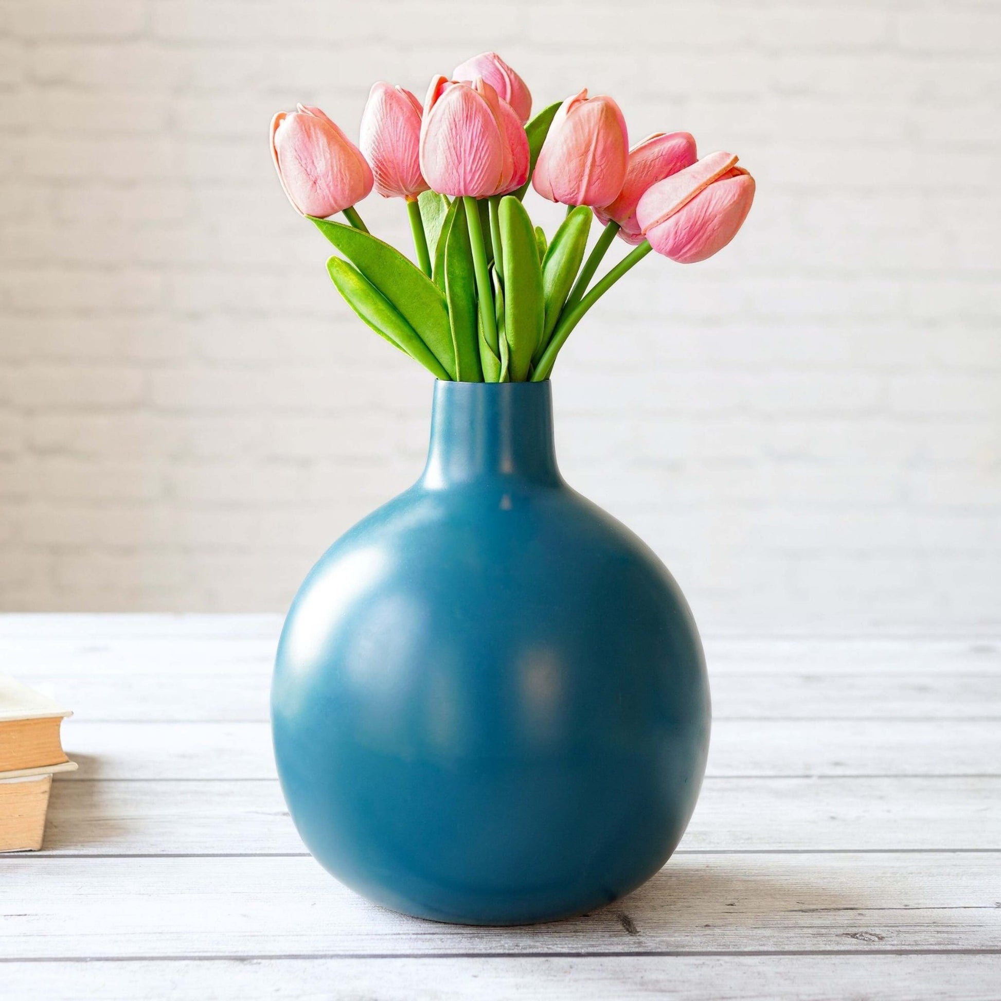 Metal Flower Vase Set of 3 | Opal Blue - Behoma