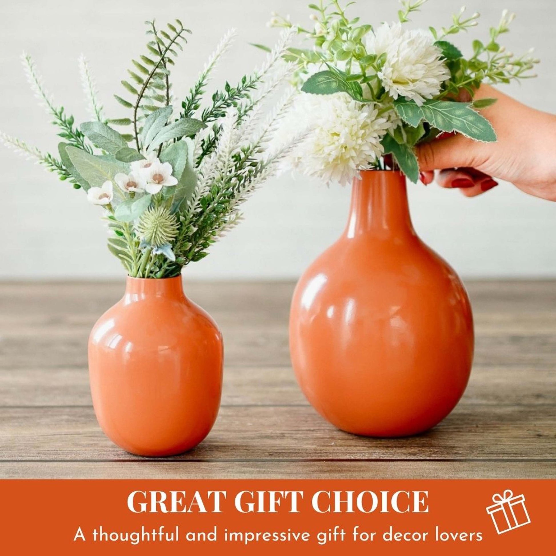 Metal Flower Vase, Set of 3 | Orange - Behoma