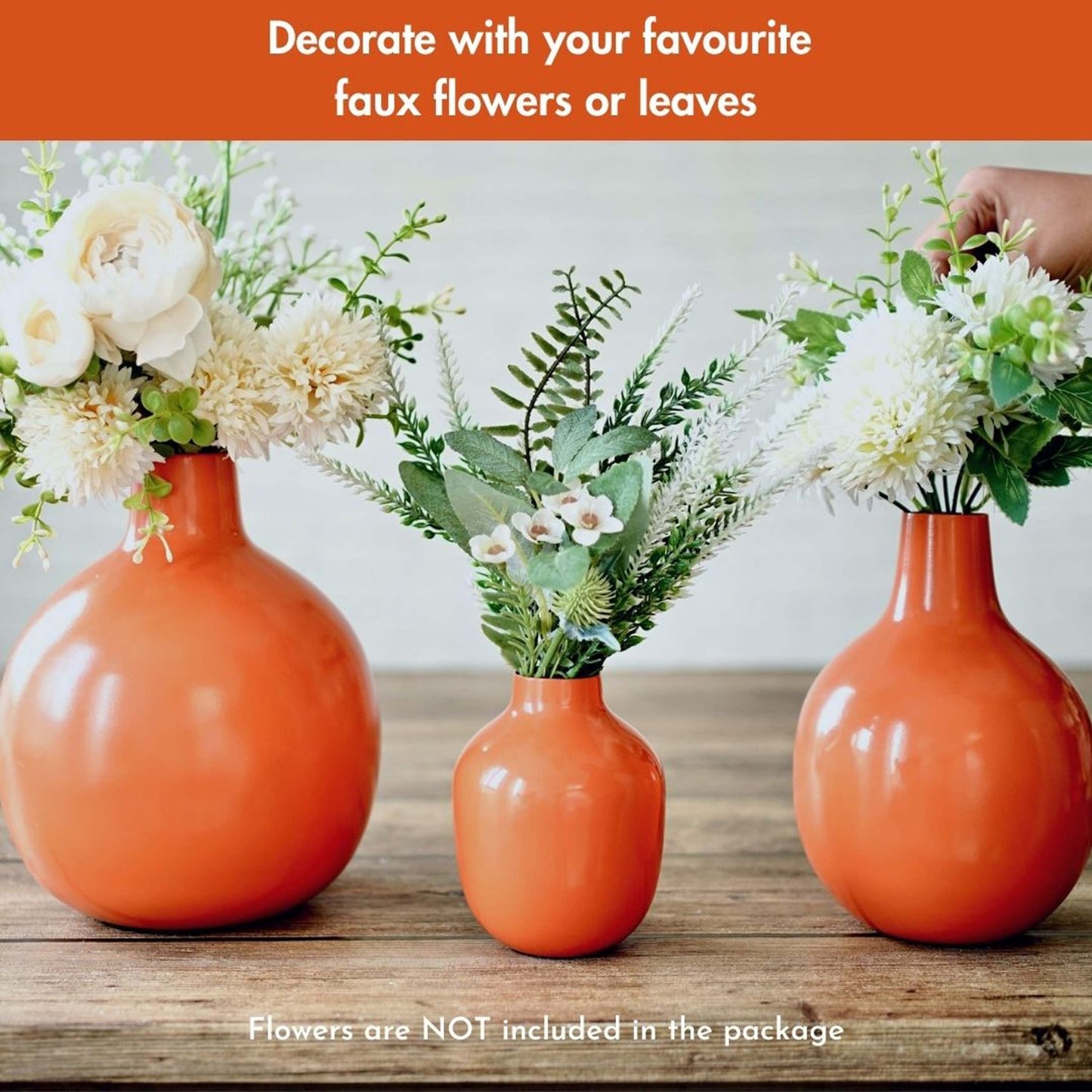 Metal Flower Vase, Set of 3 | Orange - Behoma