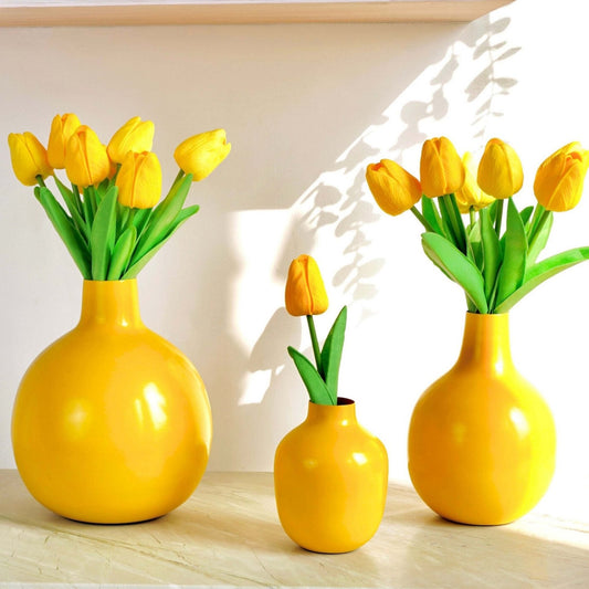 Metal Flower Vase set of 3 | Yellow - Behoma