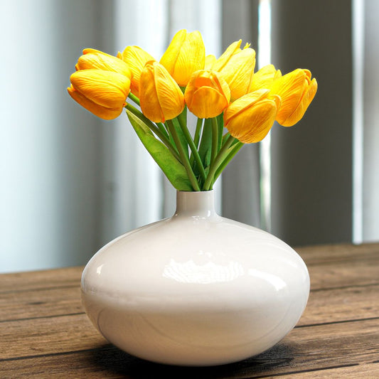 Metal Flower Vase, White, 5.5'' - Behoma