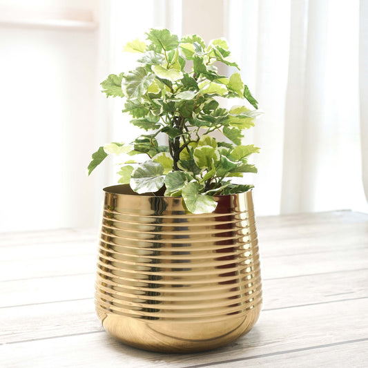 Metal Gold Ribbed Planter, 6.2'' - Behoma