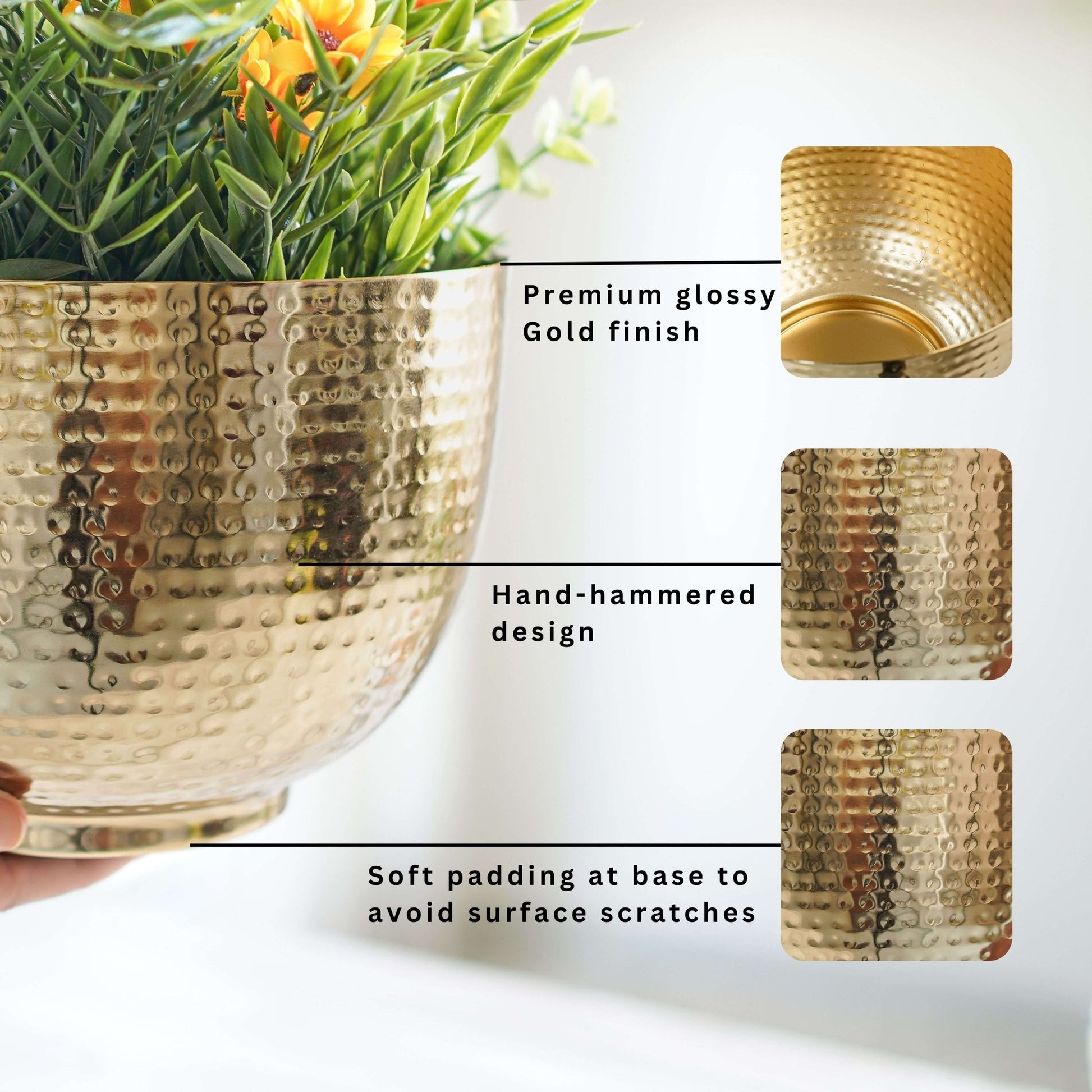 Metal Hammered Bowl Planter - Gold, 5.5'' - Behoma