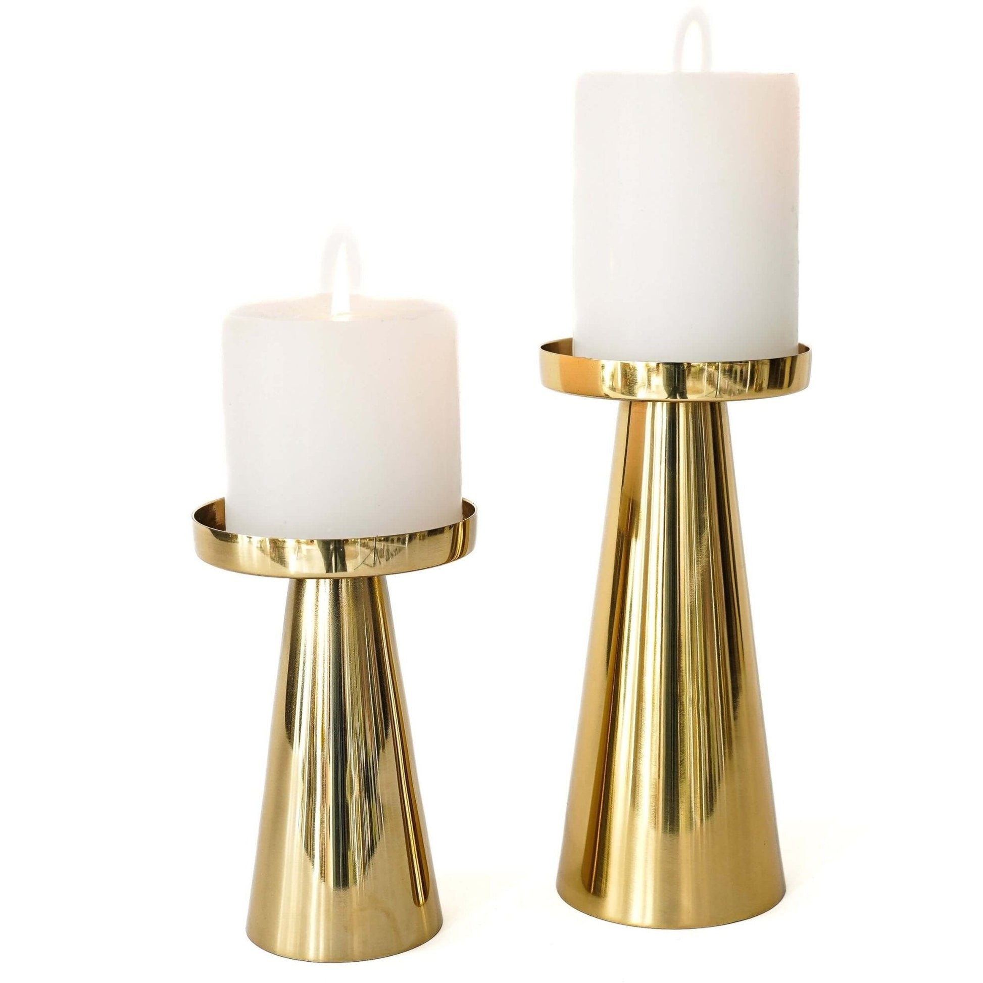 Metal Hammered Candle Holder Set of 2 - Gold - Behoma