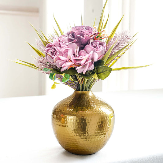 Metal Hammered Flower Vase, Gold - 5.3'' - Behoma