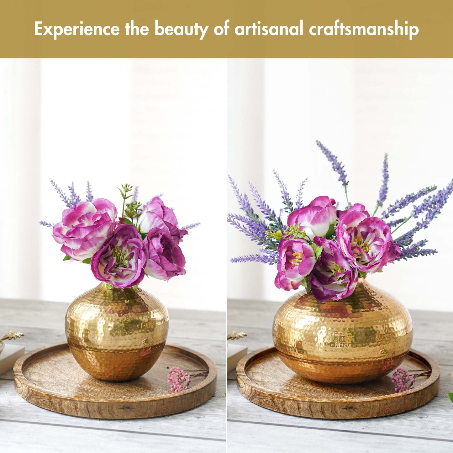 Metal Hammered Flower Vase Set of 2 | Gold - Behoma