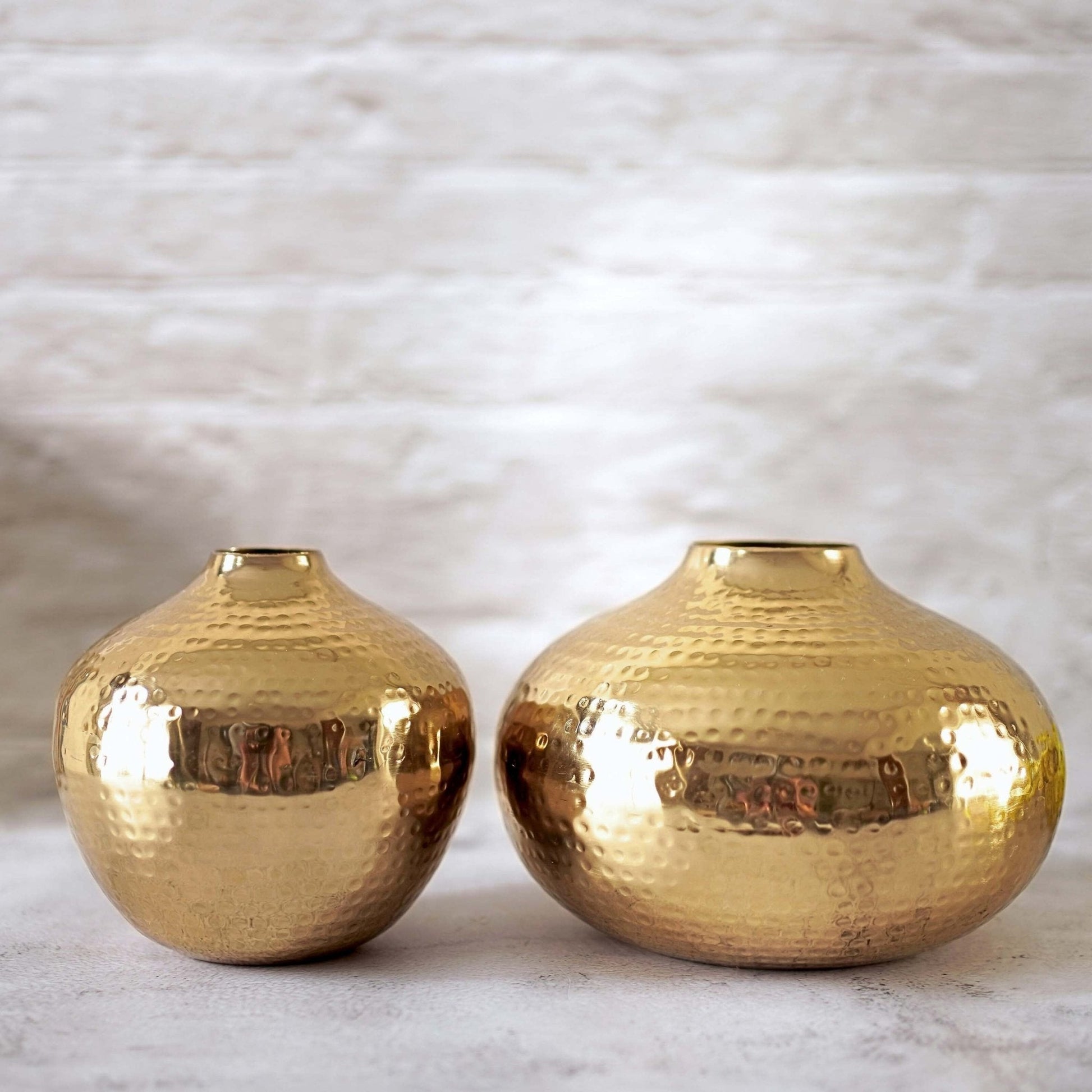 Metal Hammered Flower Vase Set of 2 | Gold - Behoma