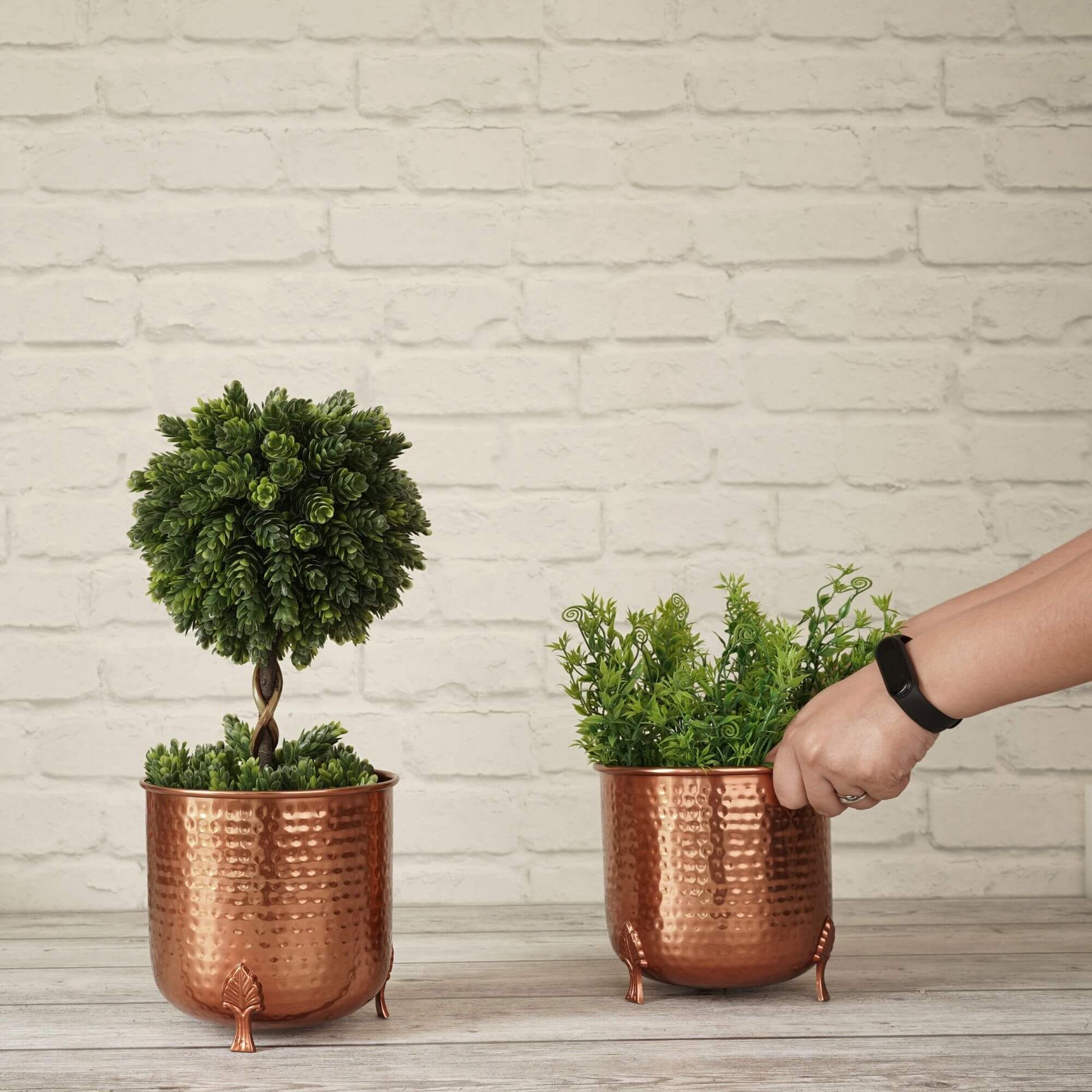 Metal Hammered Planter, Copper, Set of 2 - 6.2'' - Behoma