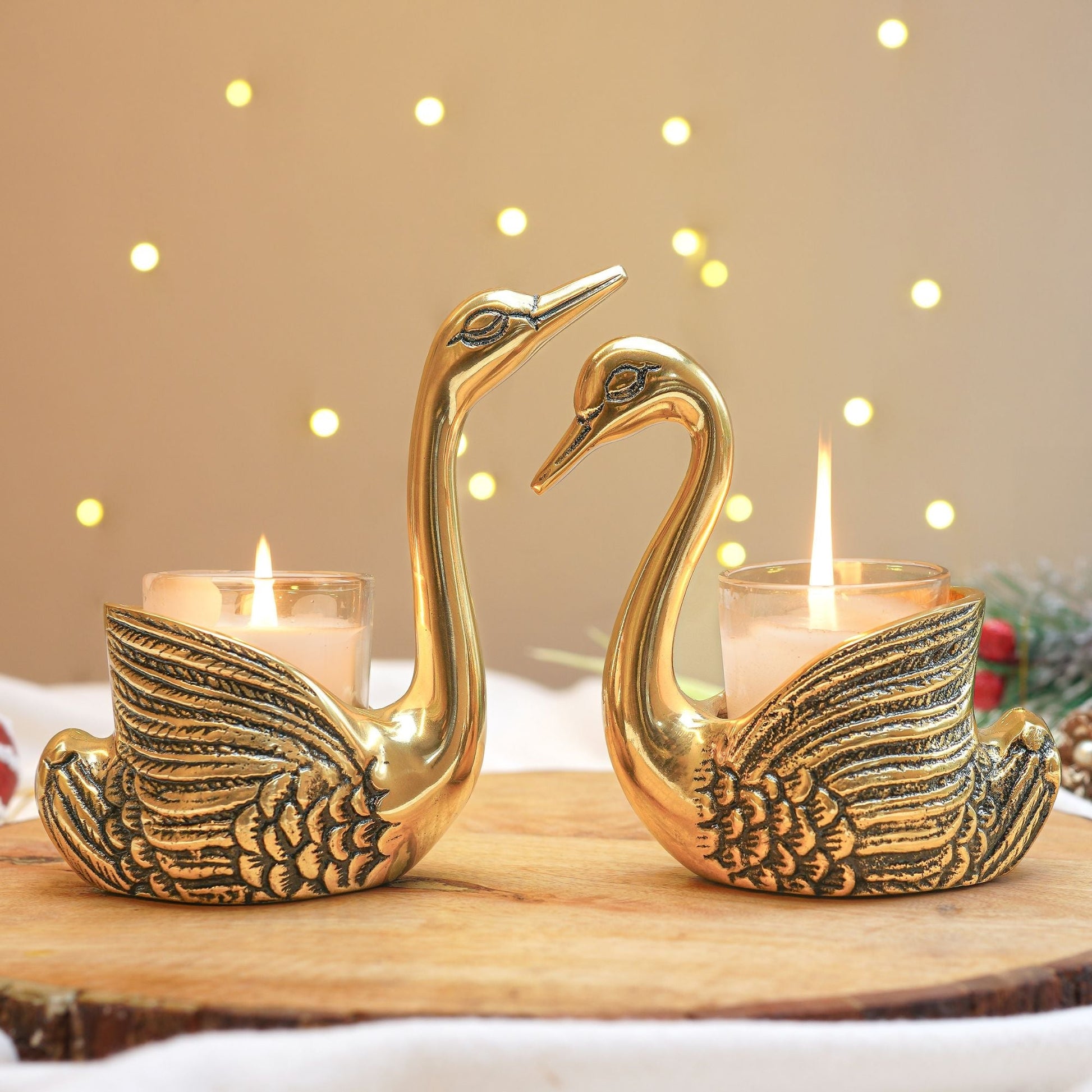 Metal Pair of Swans Candle Holders, (with candles) - Behoma