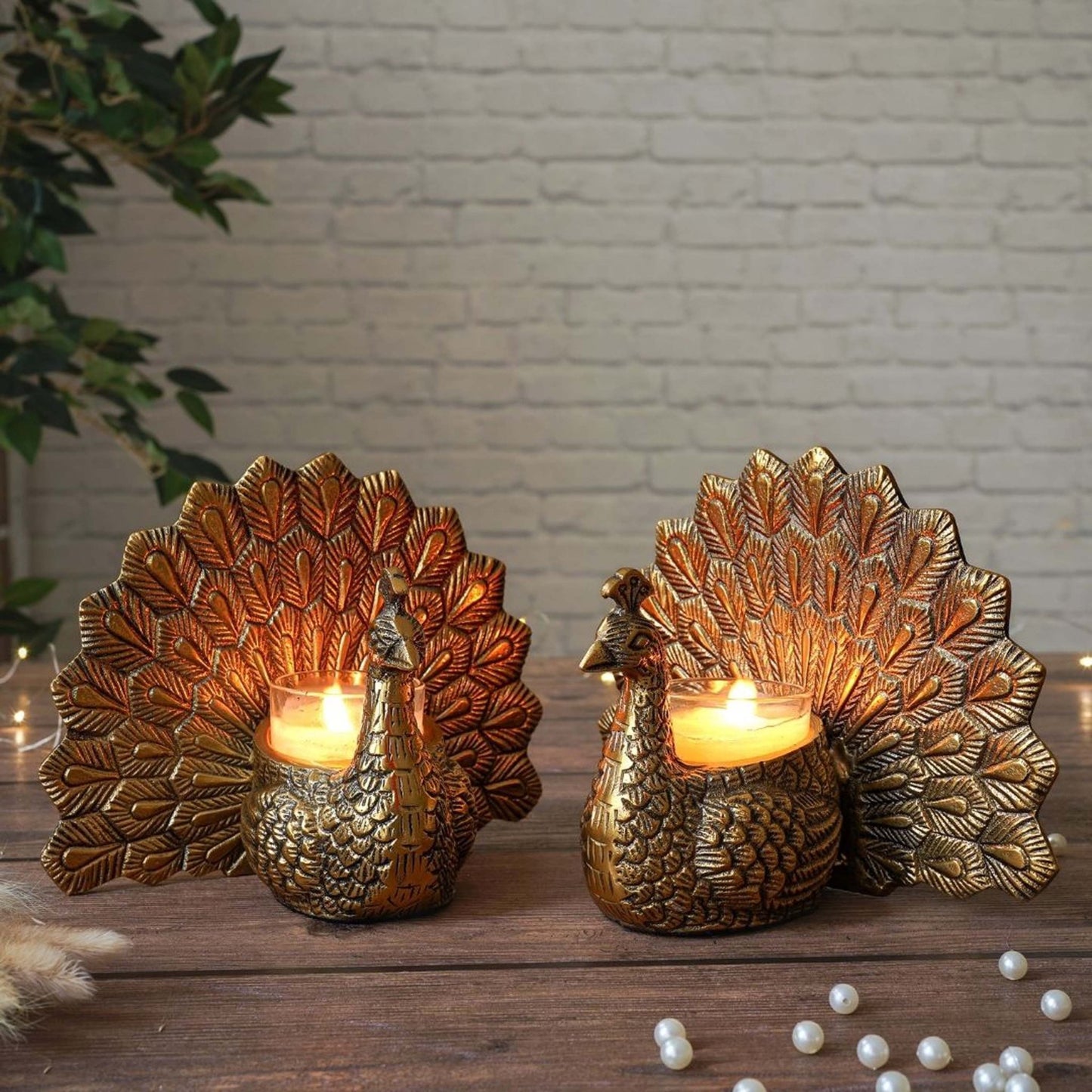 Metal Peacock Candle Holder Set - Behoma