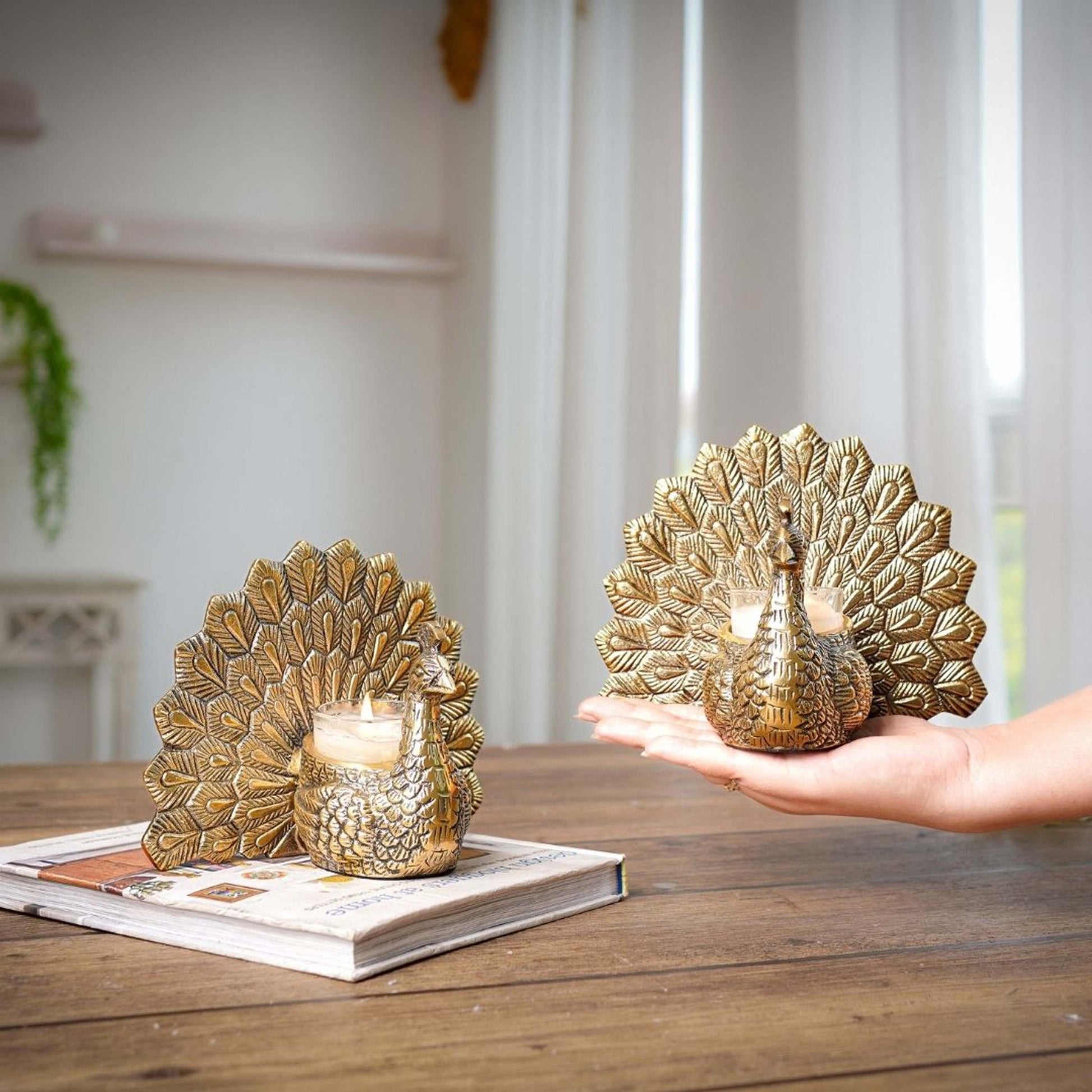 Metal Peacock Candle Holder Set - Behoma