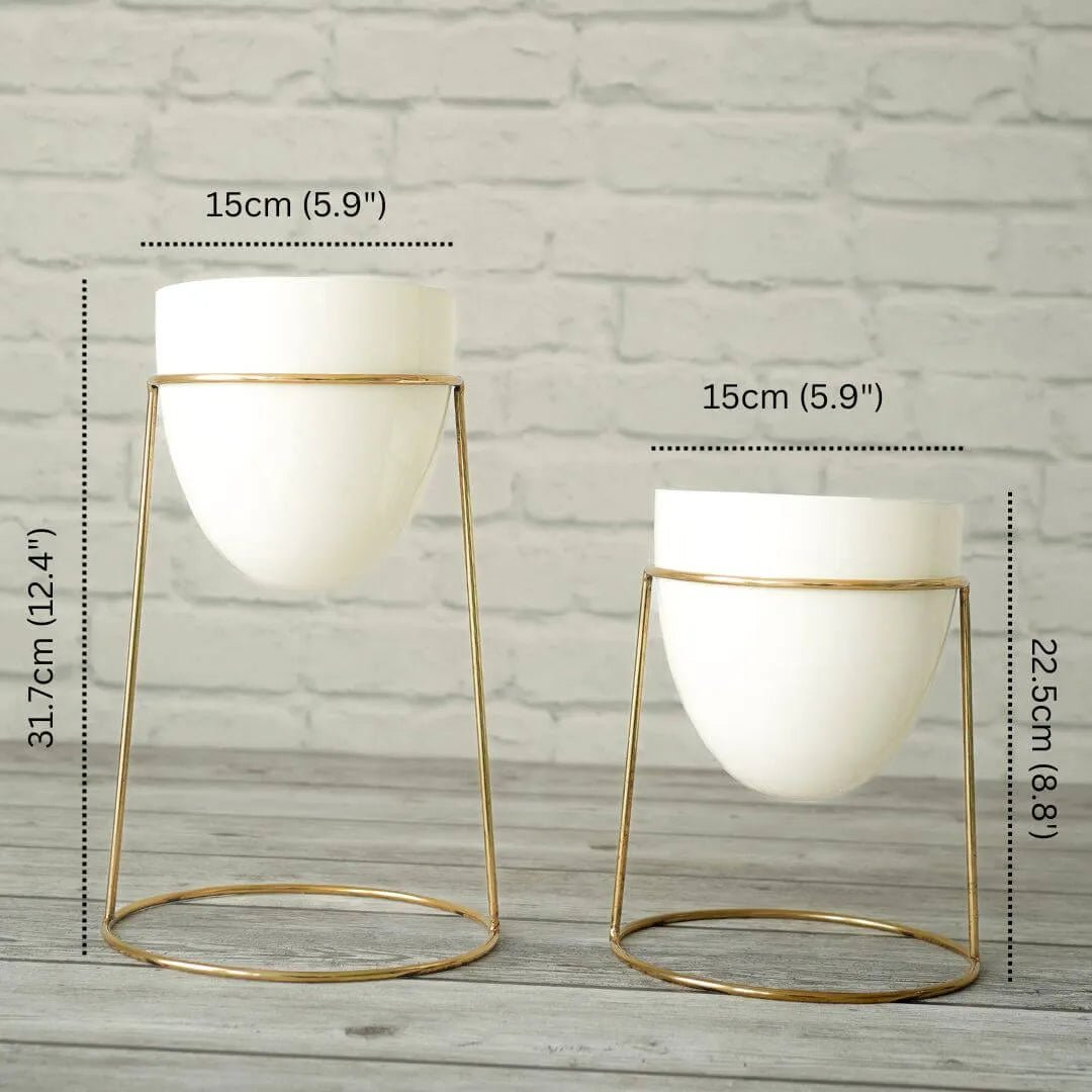 White Metal Planter with Round Gold Stand