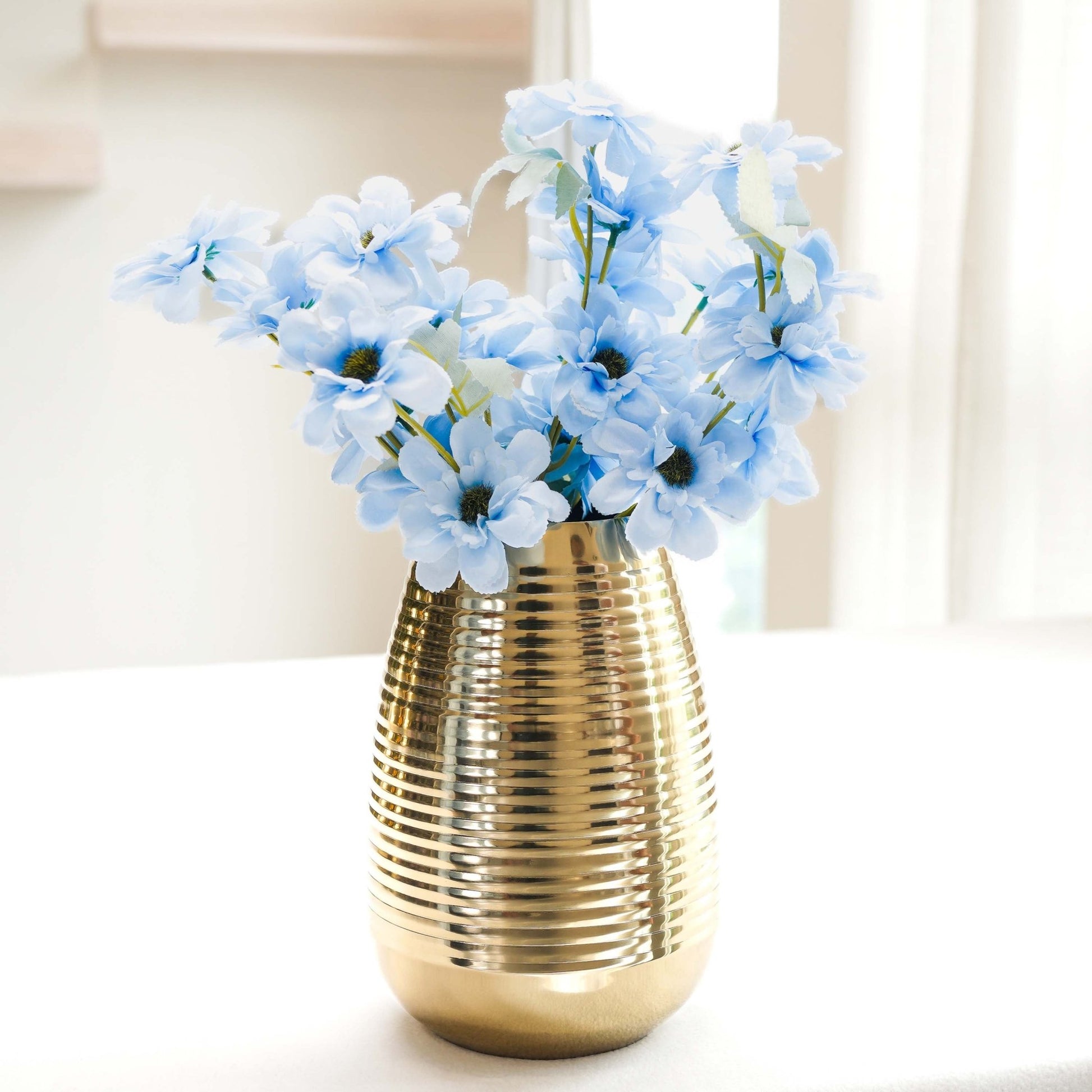 Metal Ribbed Flower Vase, Gold, 8.7'' - Behoma