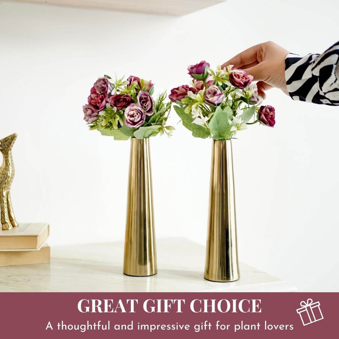 Metal Slim Cone Flower Vase, Gold, Set - 8.1'' & 10.6'' - Behoma