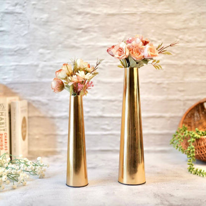 Metal Slim Cone Flower Vase, Gold, Set - 8.1'' & 10.6'' - Behoma