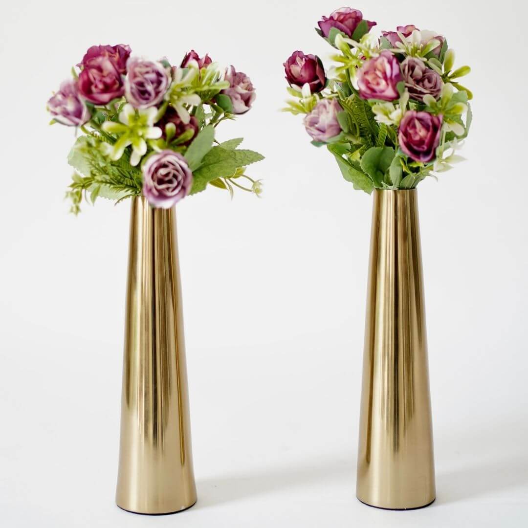 Metal Slim Cone Flower Vase, Gold, Set - 8.1'' & 10.6'' - Behoma