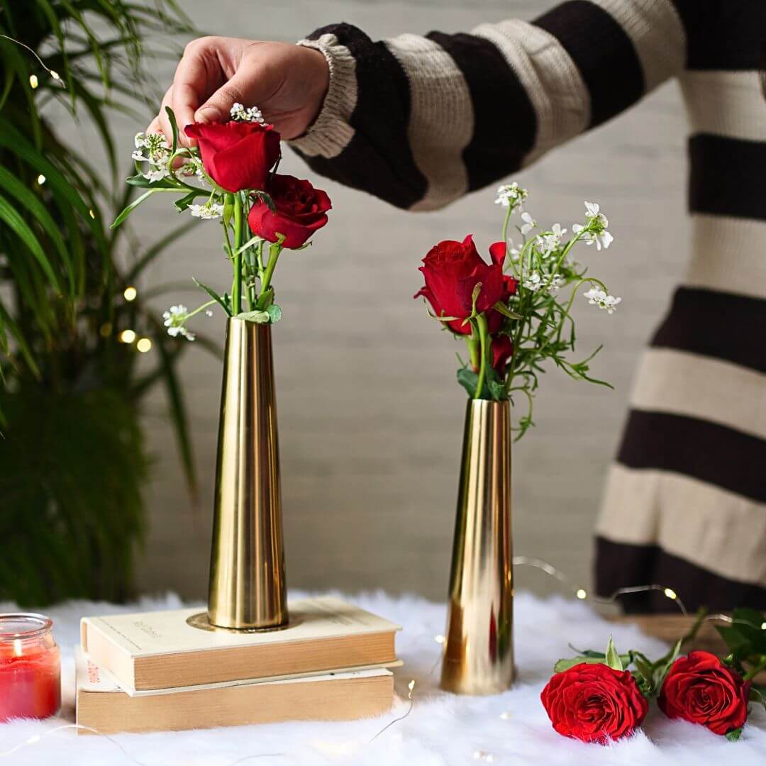 Metal Slim Cone Flower Vase, Gold, Set - 8.1'' & 10.6'' - Behoma