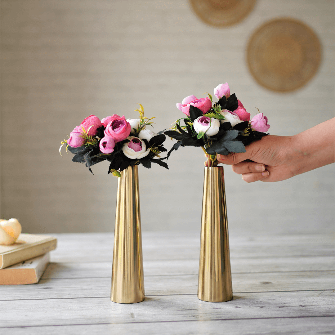 Metal Slim Cone Flower Vase, Gold, Set - 8.1'' & 10.6'' - Behoma