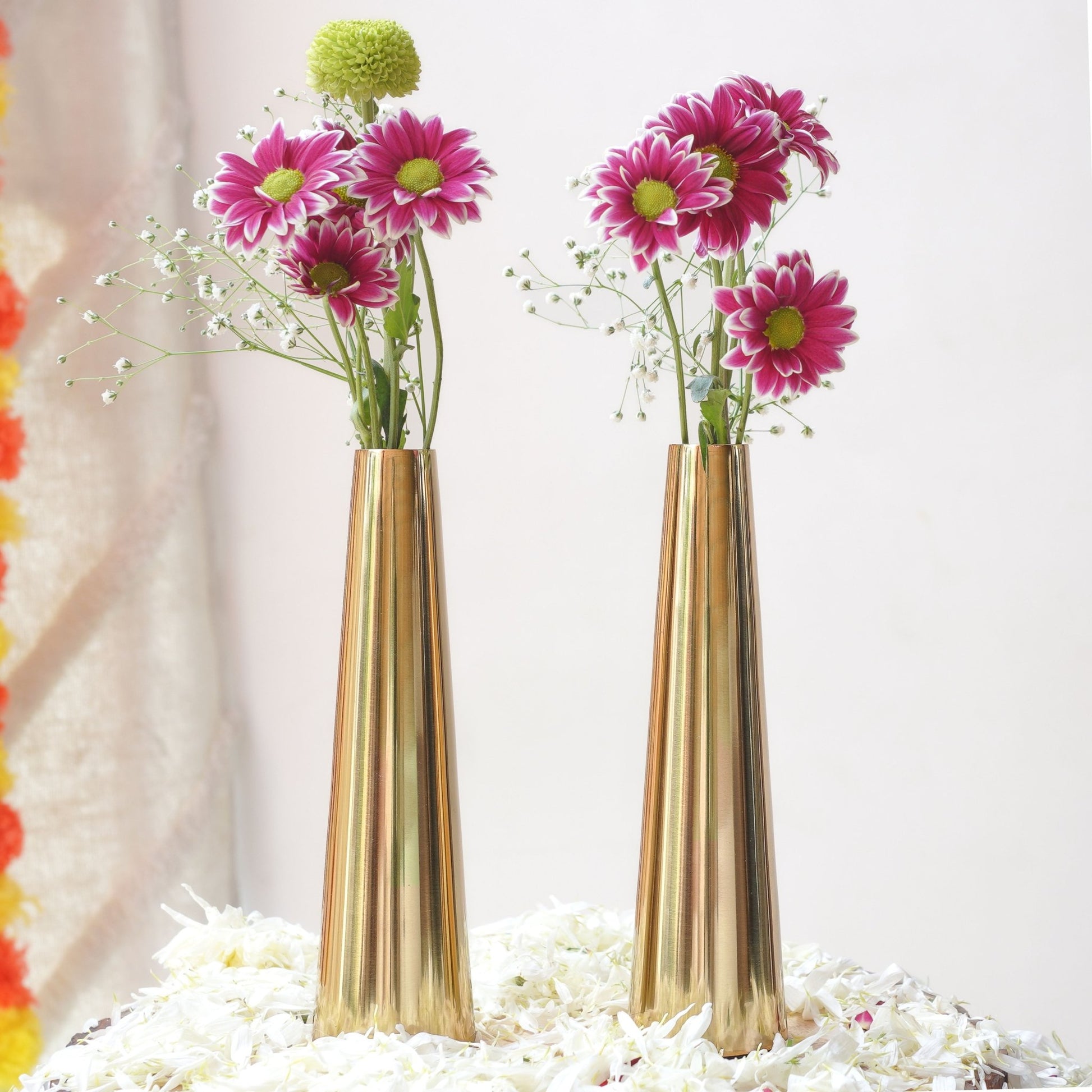 Metal Slim Cone Flower Vase, Gold, Set of 2 - 8.07'' - Behoma