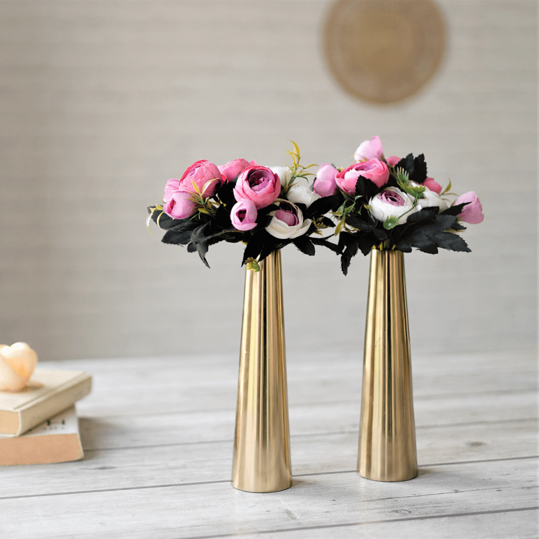 Metal Slim Cone Flower Vase, Gold, Set of 2 - 8.07'' - Behoma