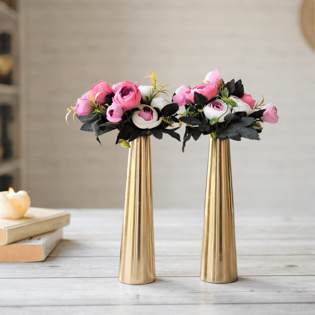 Metal Slim Cone Flower Vase, Gold, Set of 2 - 8.07'' - Behoma