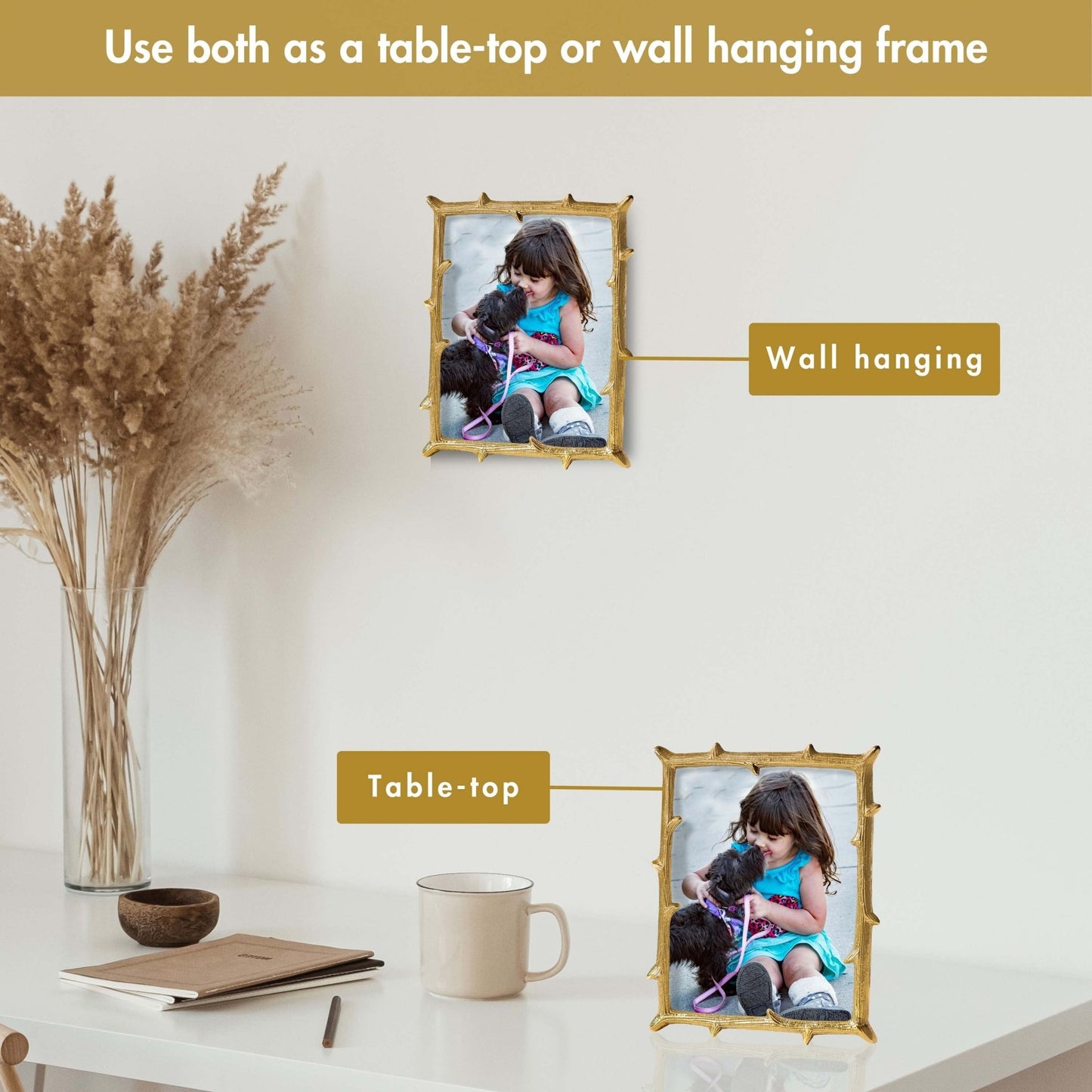 Metal Twig Frame, Gold - Set of 2 (8x6 & 6x4) - Behoma