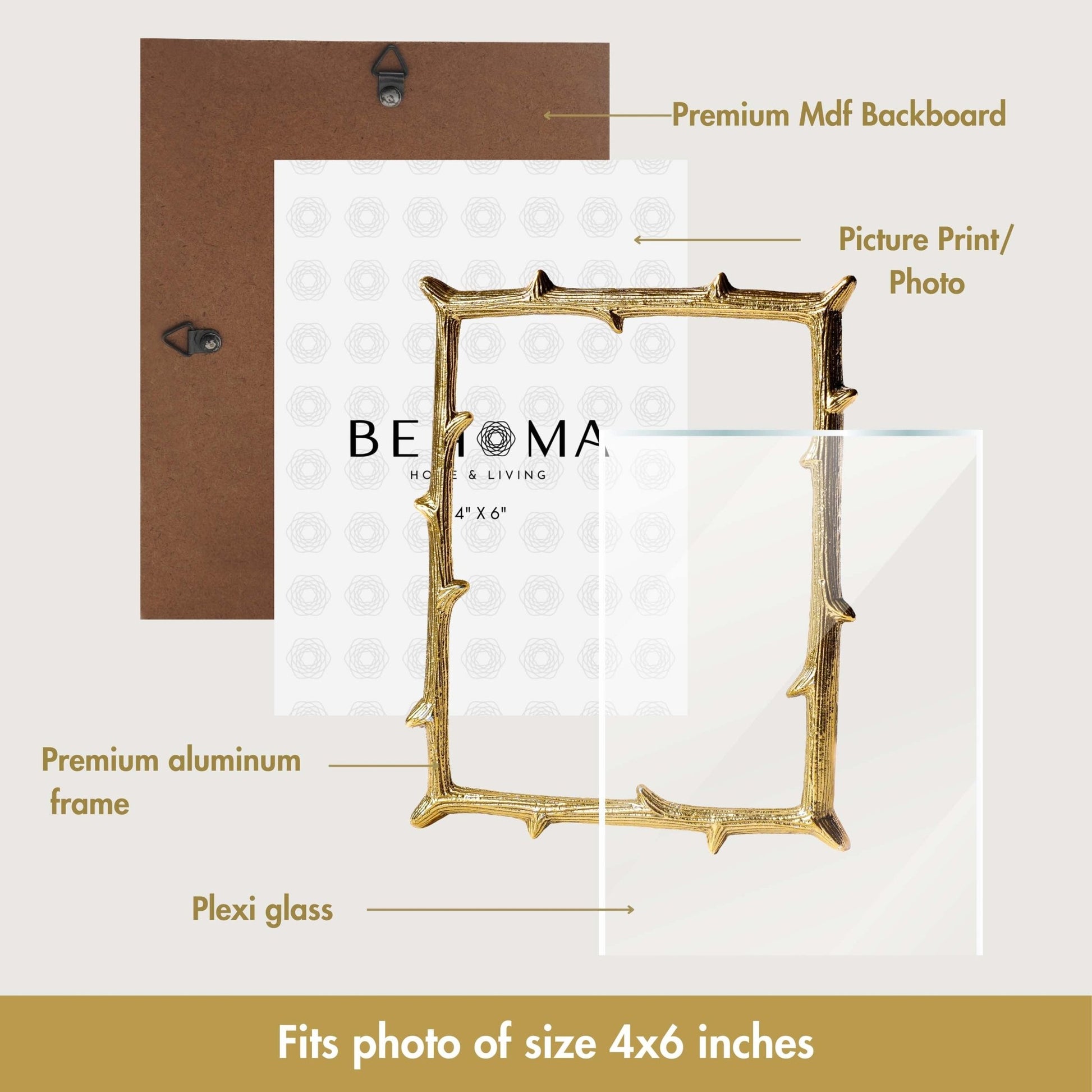 Metal Twig Frame, Gold - Set of 2 (8x6 & 6x4) - Behoma