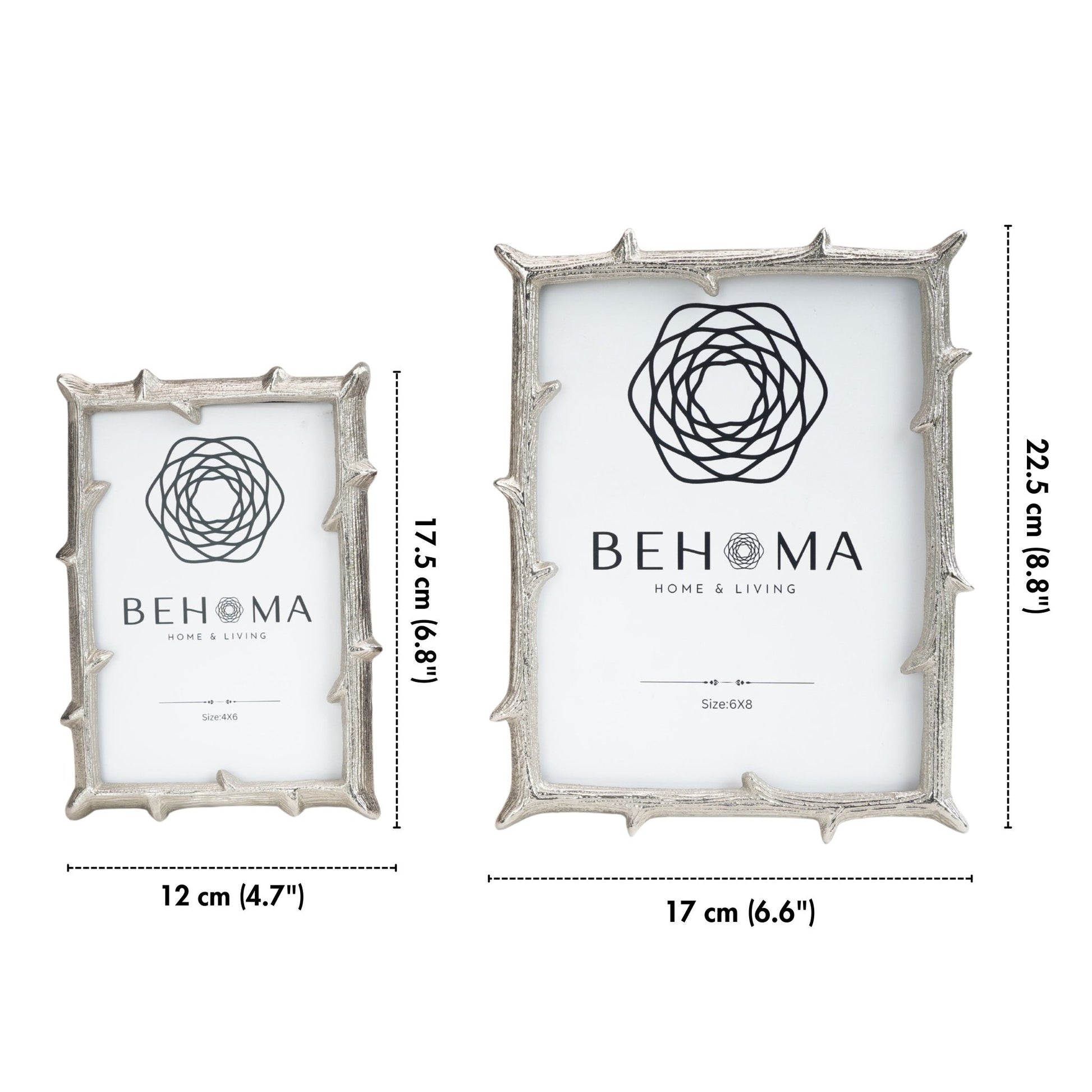 Metal Twig Frame, Silver - Set of 2 (6x8 & 4x6) - Behoma