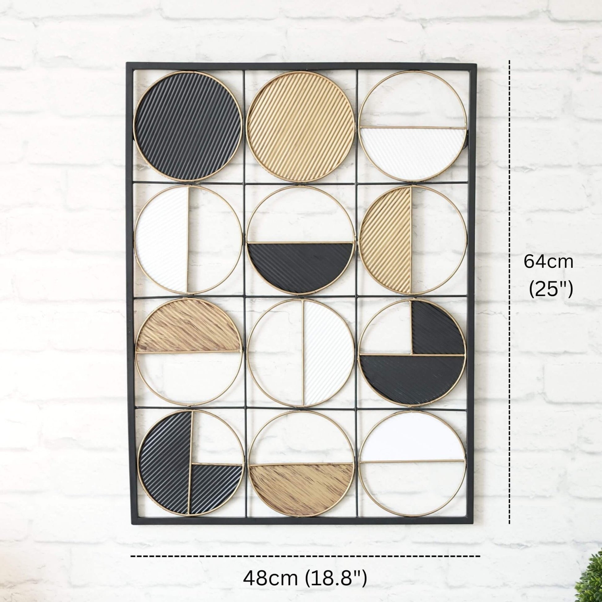 Metal Wall Hanging Art Decor, Black, Gold & White - Behoma