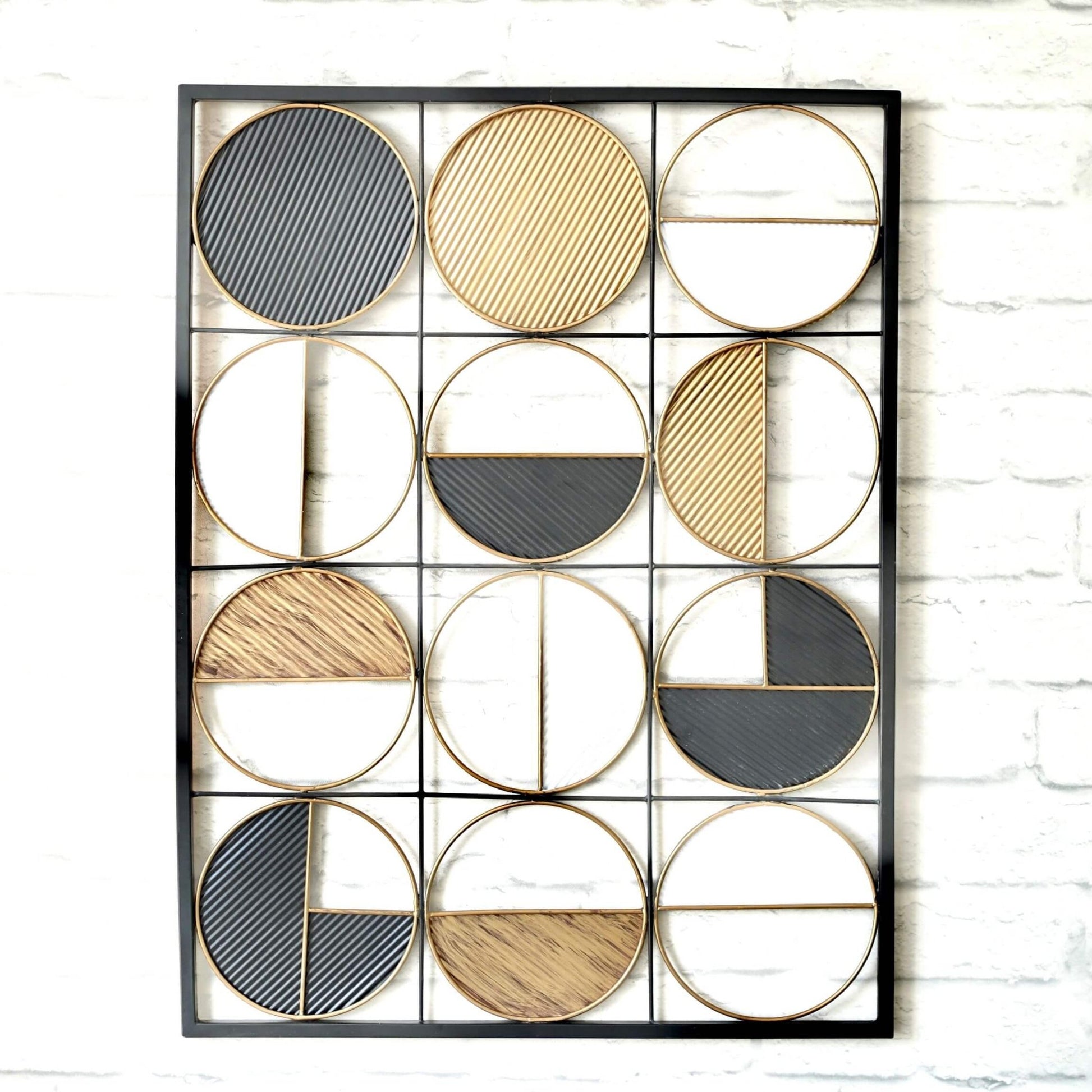 Metal Wall Hanging Art Decor, Black, Gold & White - Behoma