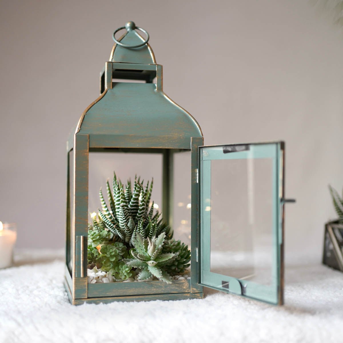 Miami Lantern, Rustic Dusk Green - 11.4''X 5.3'' - Behoma