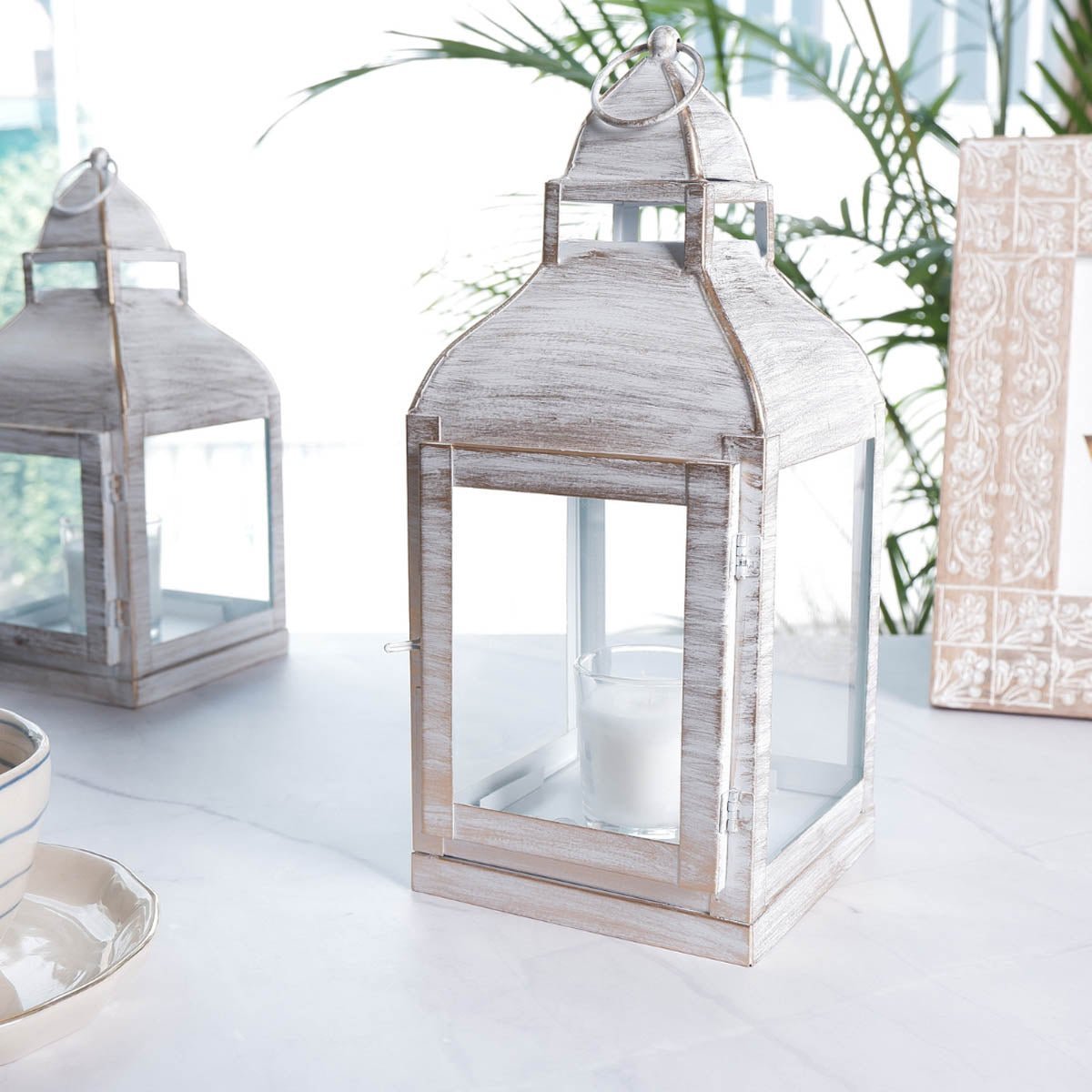 Miami Lantern, Rustic White - 10.8''X 5.3'' - Behoma