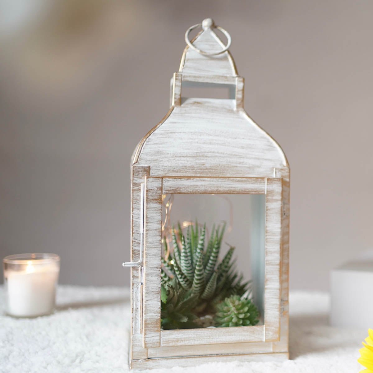 Miami Lantern, Rustic White - 10.8''X 5.3'' - Behoma