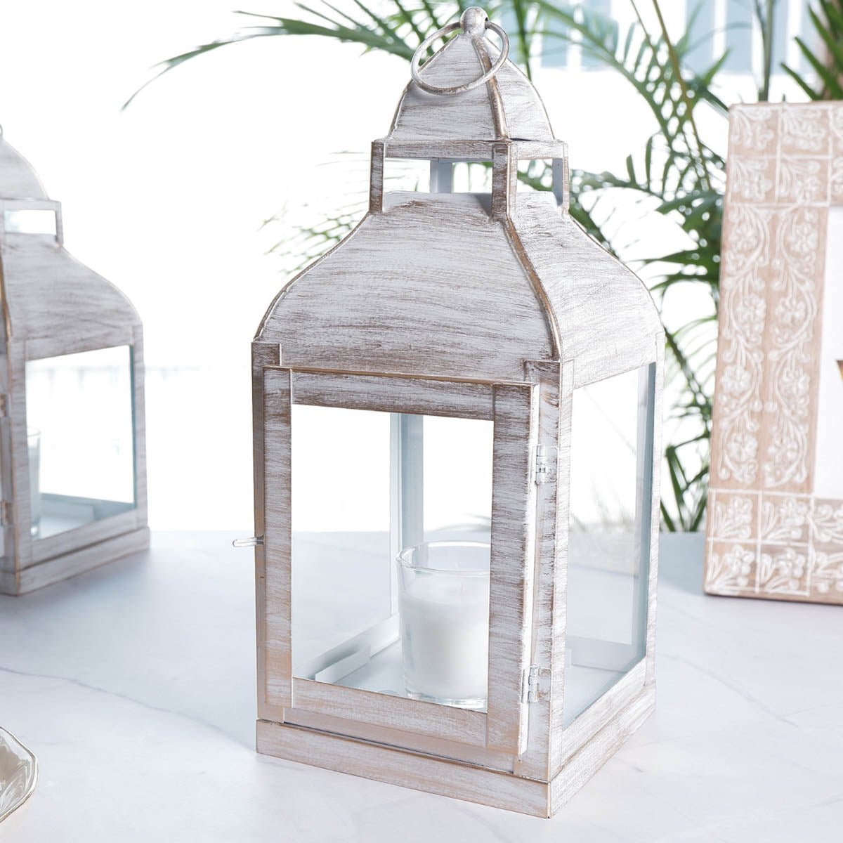 Miami Lantern, Rustic White - 10.8''X 5.3'' - Behoma