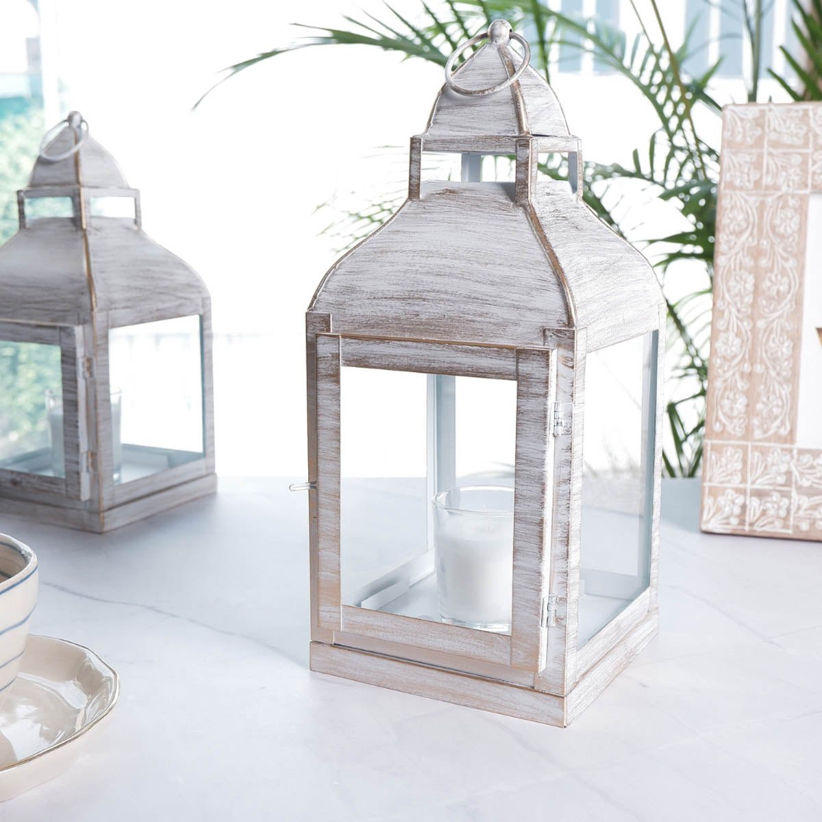 Miami Lantern, Rustic White - 11.4''X 5.3'' - Behoma