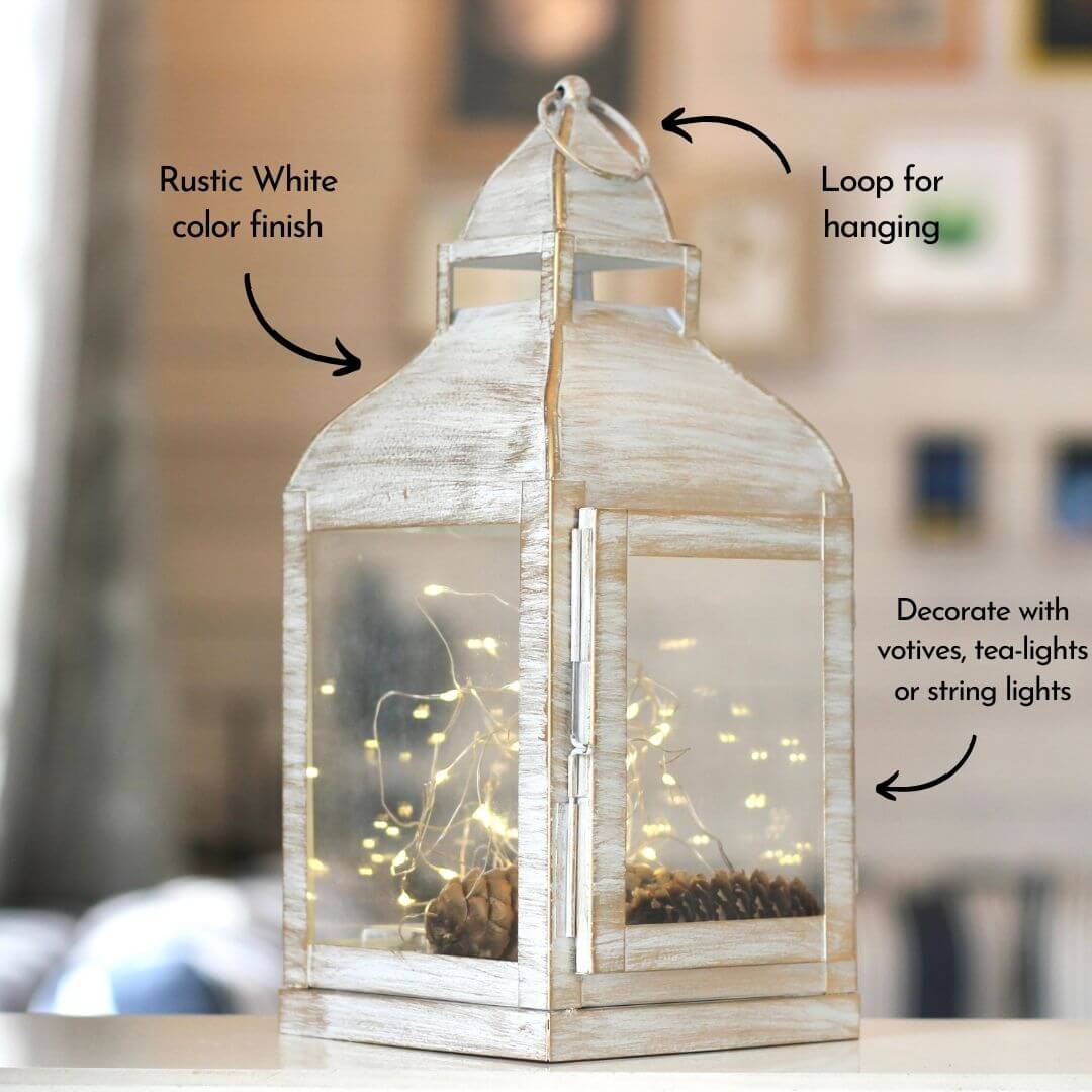 Miami Lantern, Rustic White - Set - 11.4'' & 10.8'' - Behoma